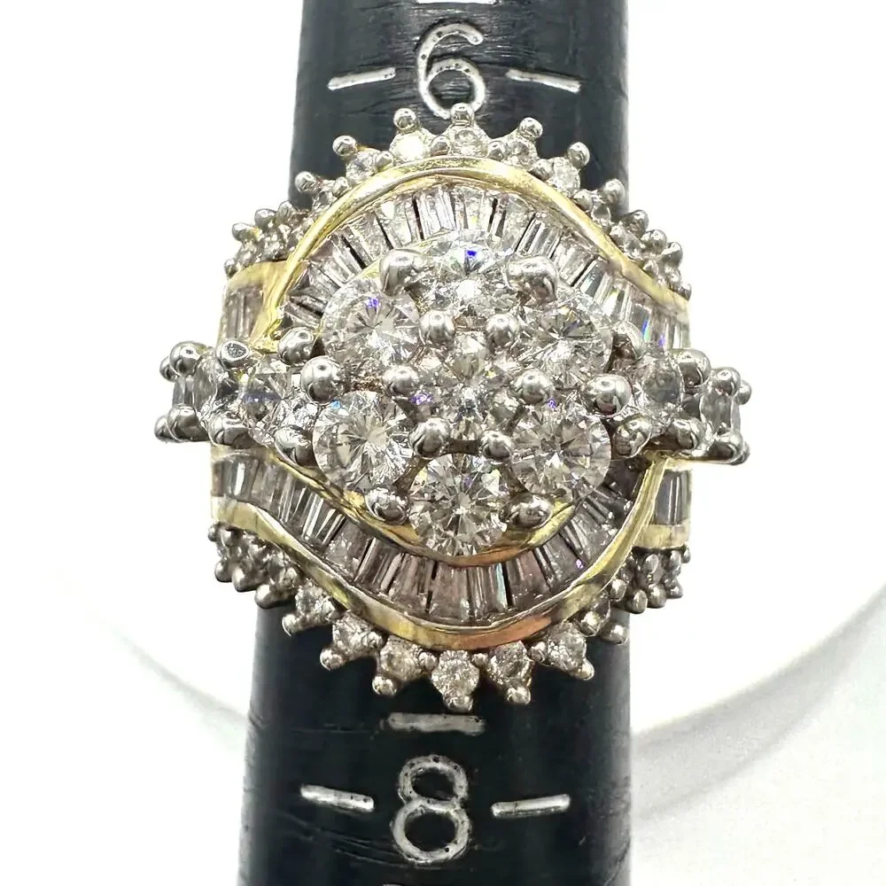 SJD 925 sterling silver gold vermeil cubic zirconia cocktail cluster ring size 7